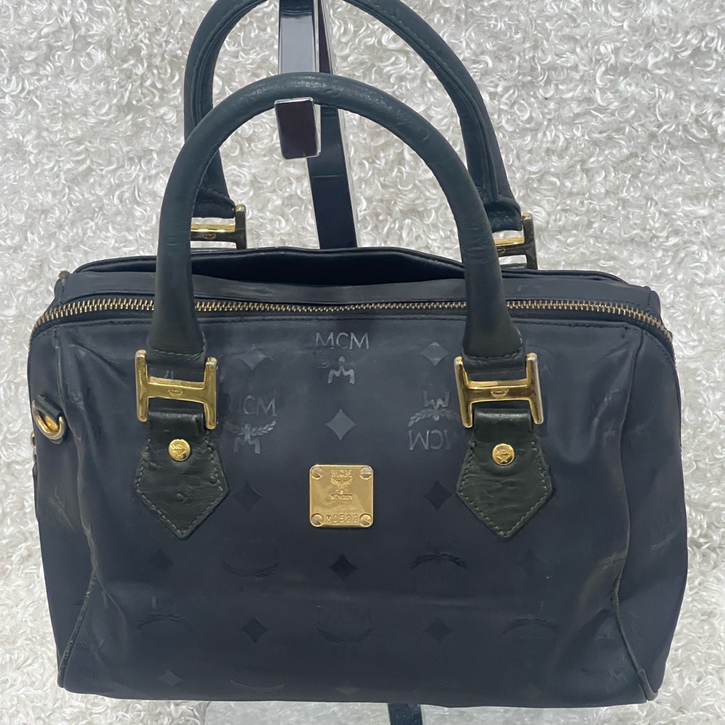 Mcm Black Monogram Speedy Bag Style Handbag